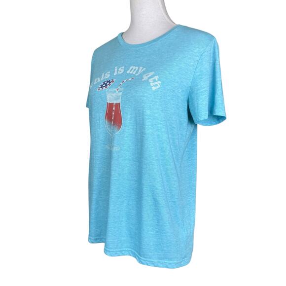 Lucky Brand This is My Fourth Sky Blue Soft Knit Short Sleeve Graphic July Tee - Picture 2 of 10